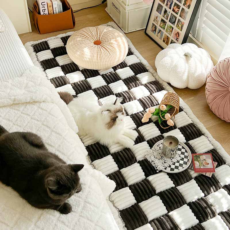 Copridivano per letto con tappetino quadrato per animali domestici, grande plaid color crema