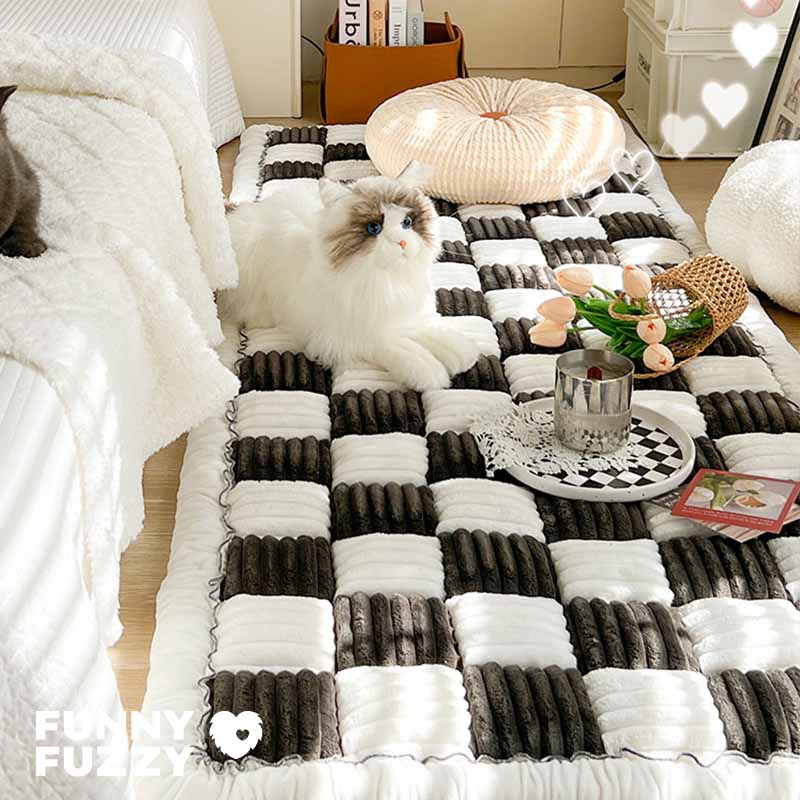 Copridivano per letto con tappetino quadrato per animali domestici, grande plaid color crema