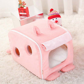 Pink Ice Cream & Rabbit Semi-Enclosed Cat Cave Bed
