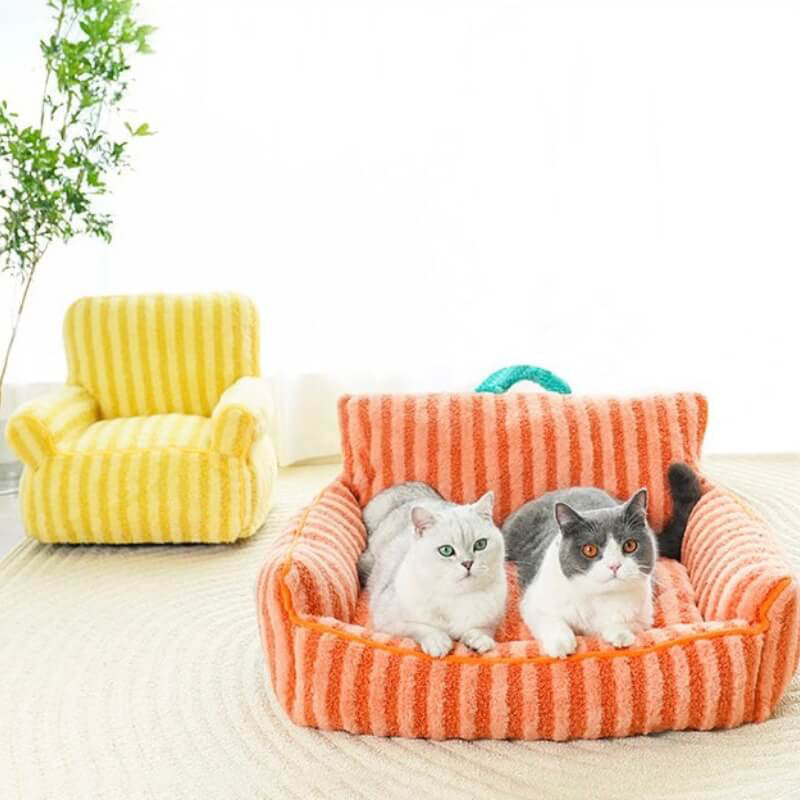 Striped Furry Pet Sofa Cat Soft Bed