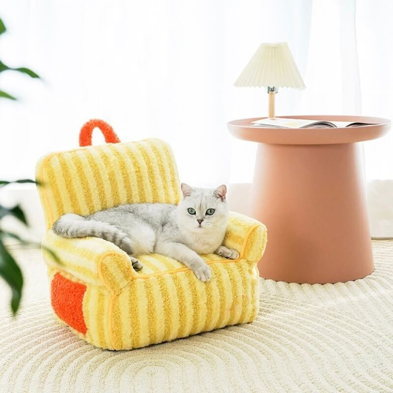 Letto morbido per gatti con divano peloso a strisce