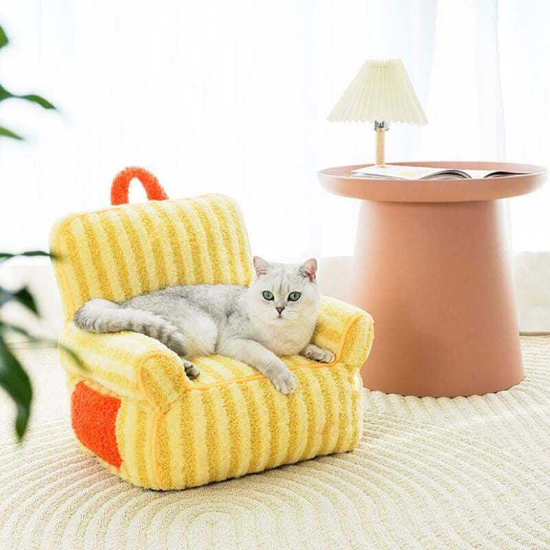 Canapé pour animaux de compagnie à fourrure rayé, lit doux pour chat