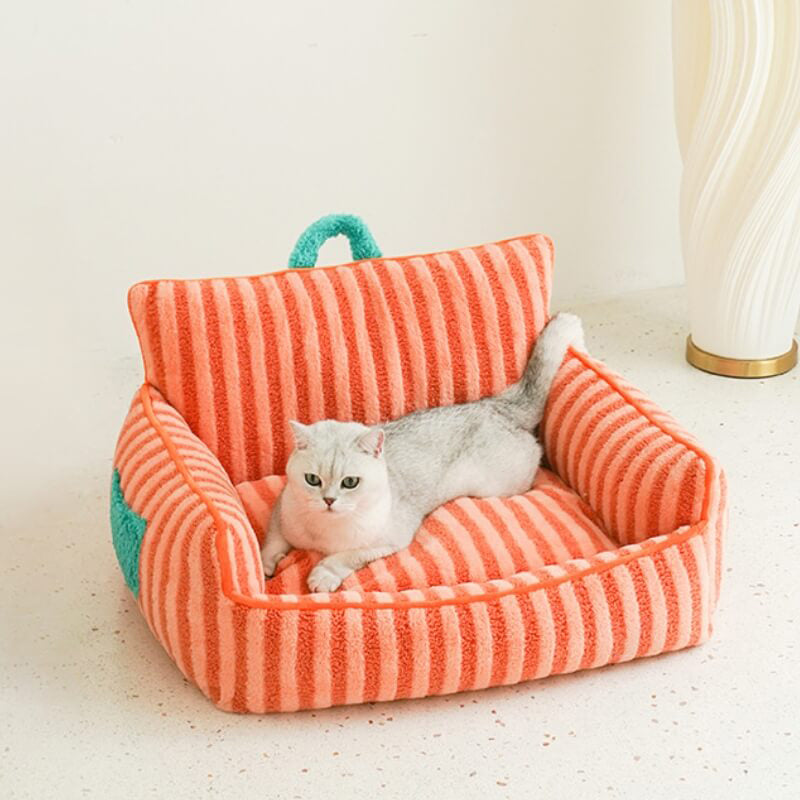 Canapé pour animaux de compagnie à fourrure rayé, lit doux pour chat