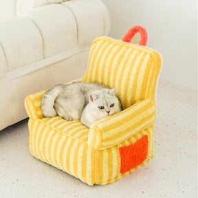 Striped Furry Pet Sofa Cat Soft Bed
